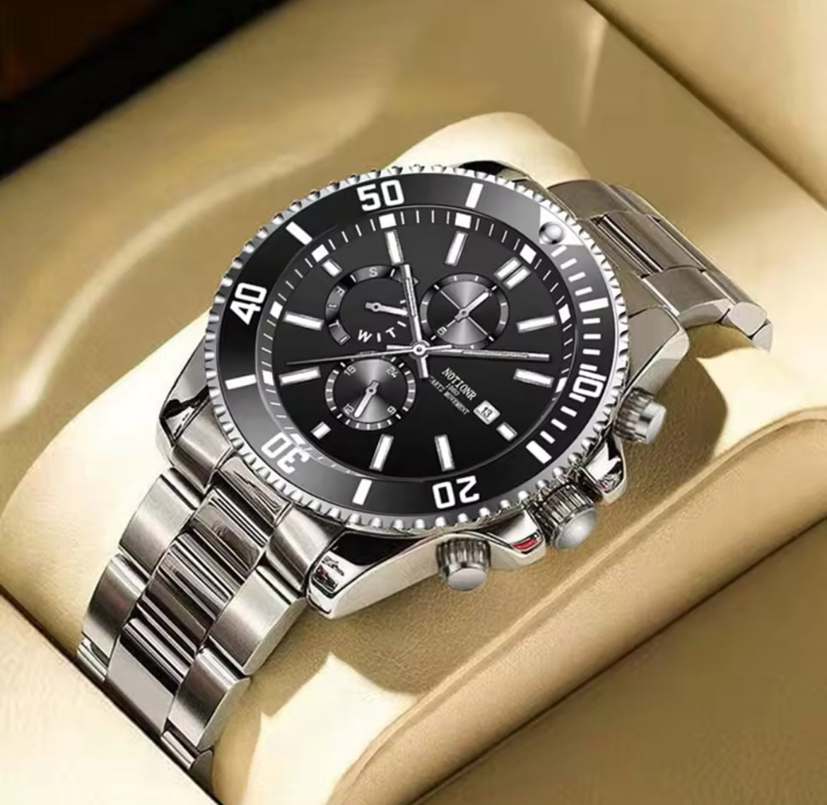 Luxury Men's Business Watches Men Silver Stainless Steel Quartz Watch Male