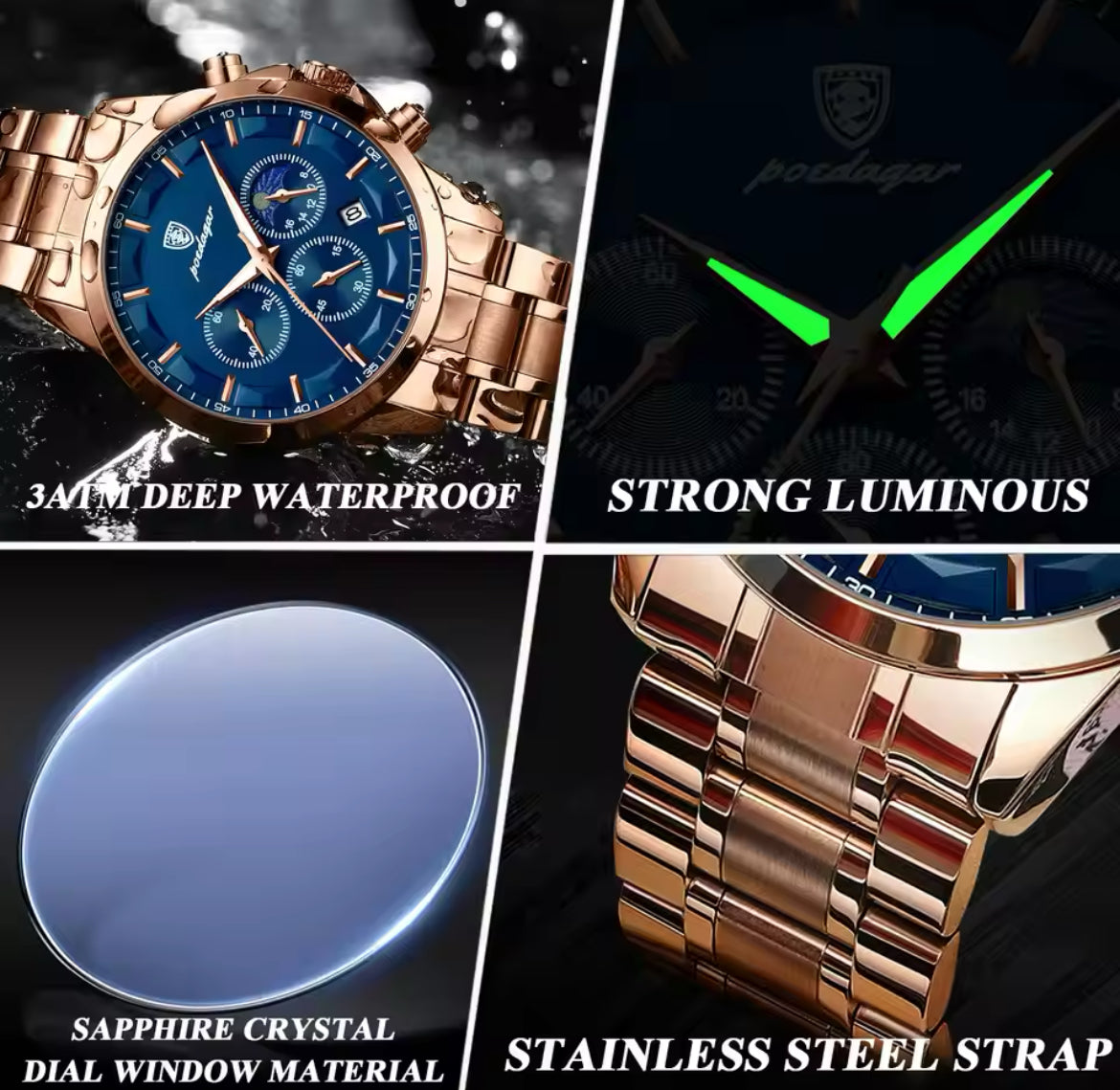 POEDAGAR Luxury Wristwatch Military Waterproof Mens Watch