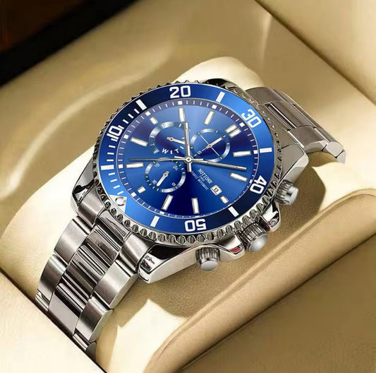 Luxury Men's Business Watches Men Silver Stainless Steel Quartz Watch Male